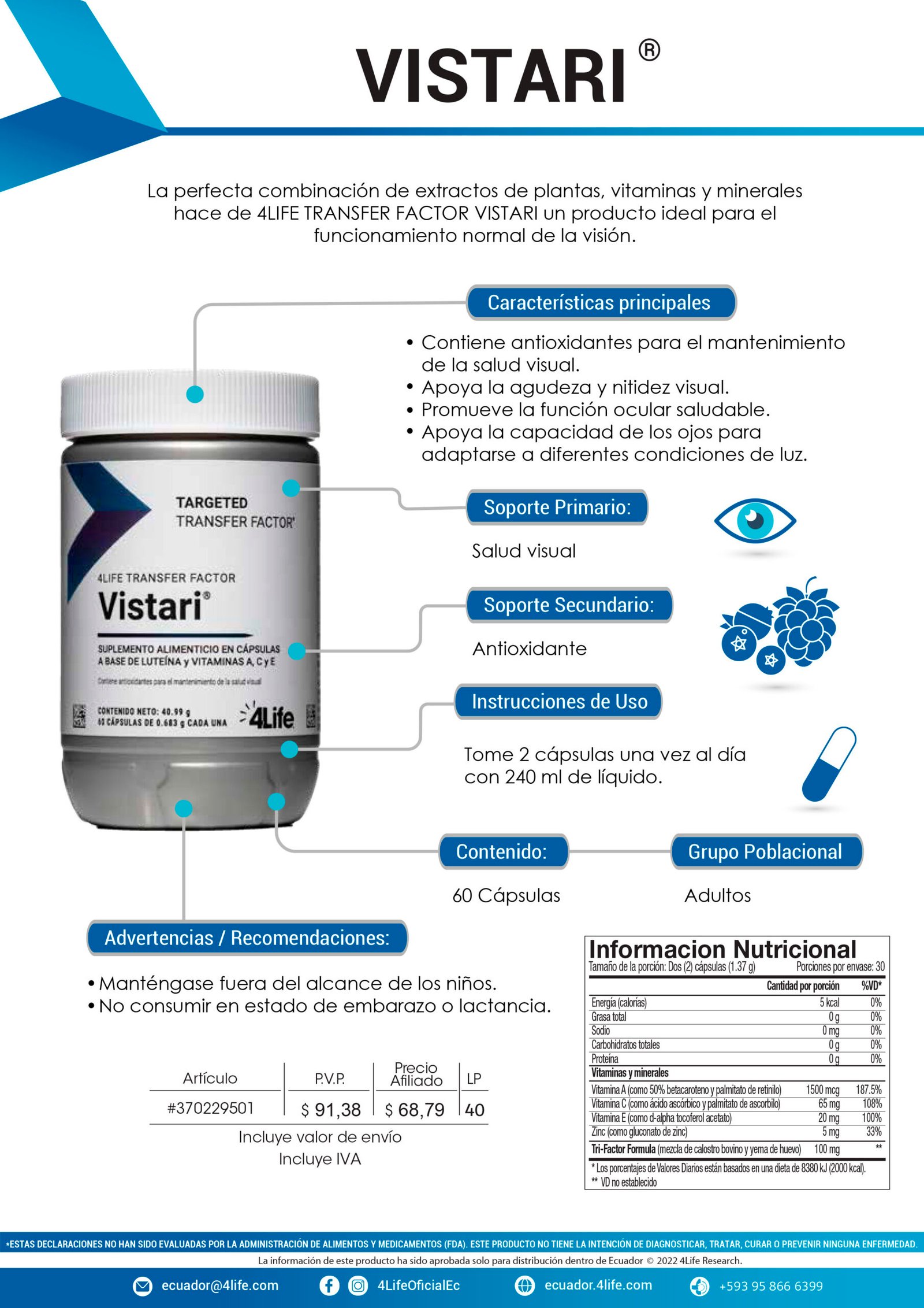 Vistari 4life ecuador precio